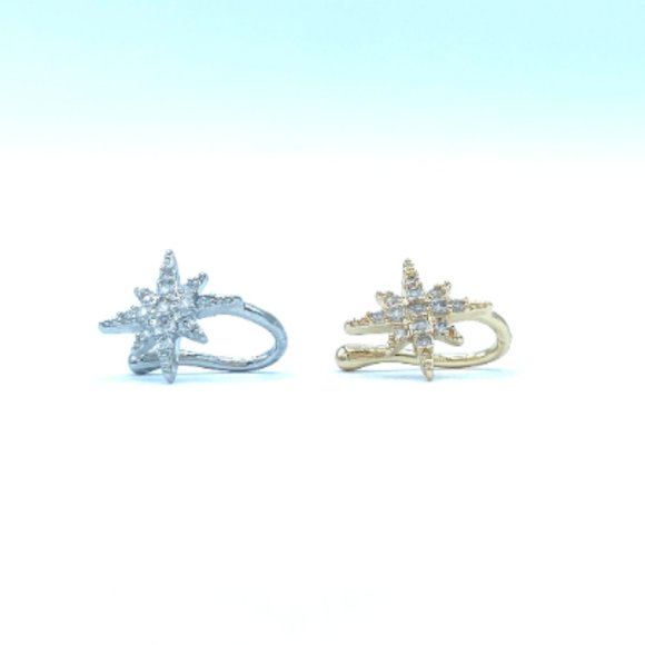 CZ Snowflake Star 24 KT Gold Plated Nose Cuff Fake Nose Rings No Piercing - Picture 5 of 5